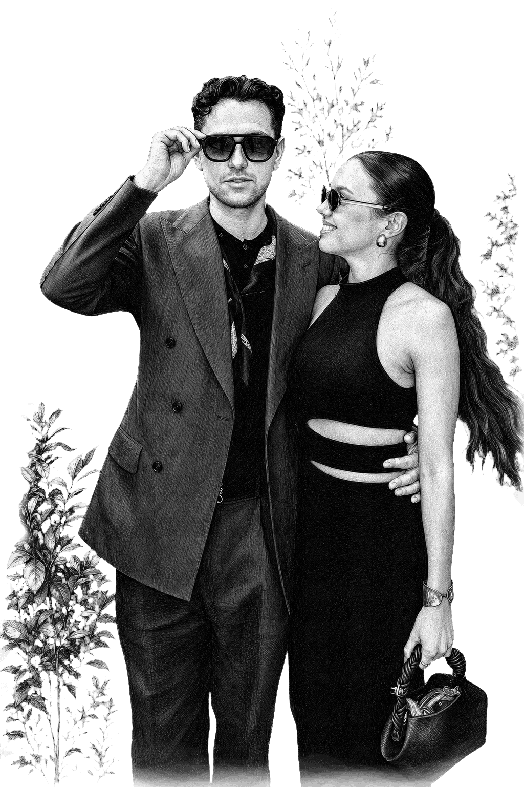Sophia und David lächeln sich im Garten an